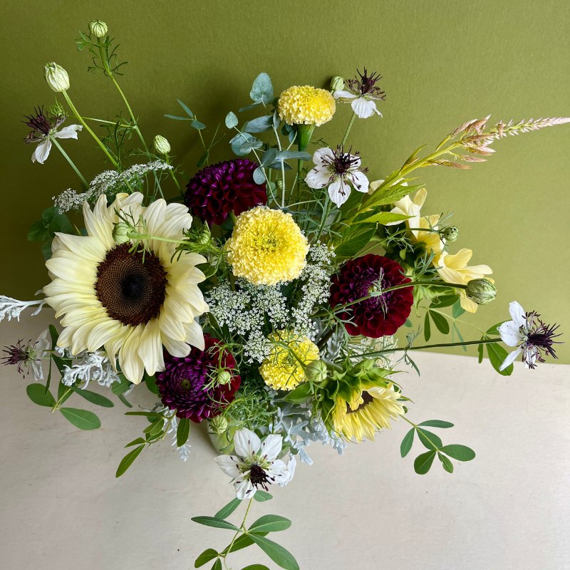 Cheerful white sunflower arrangement delivered in West Bend, Wisconsin